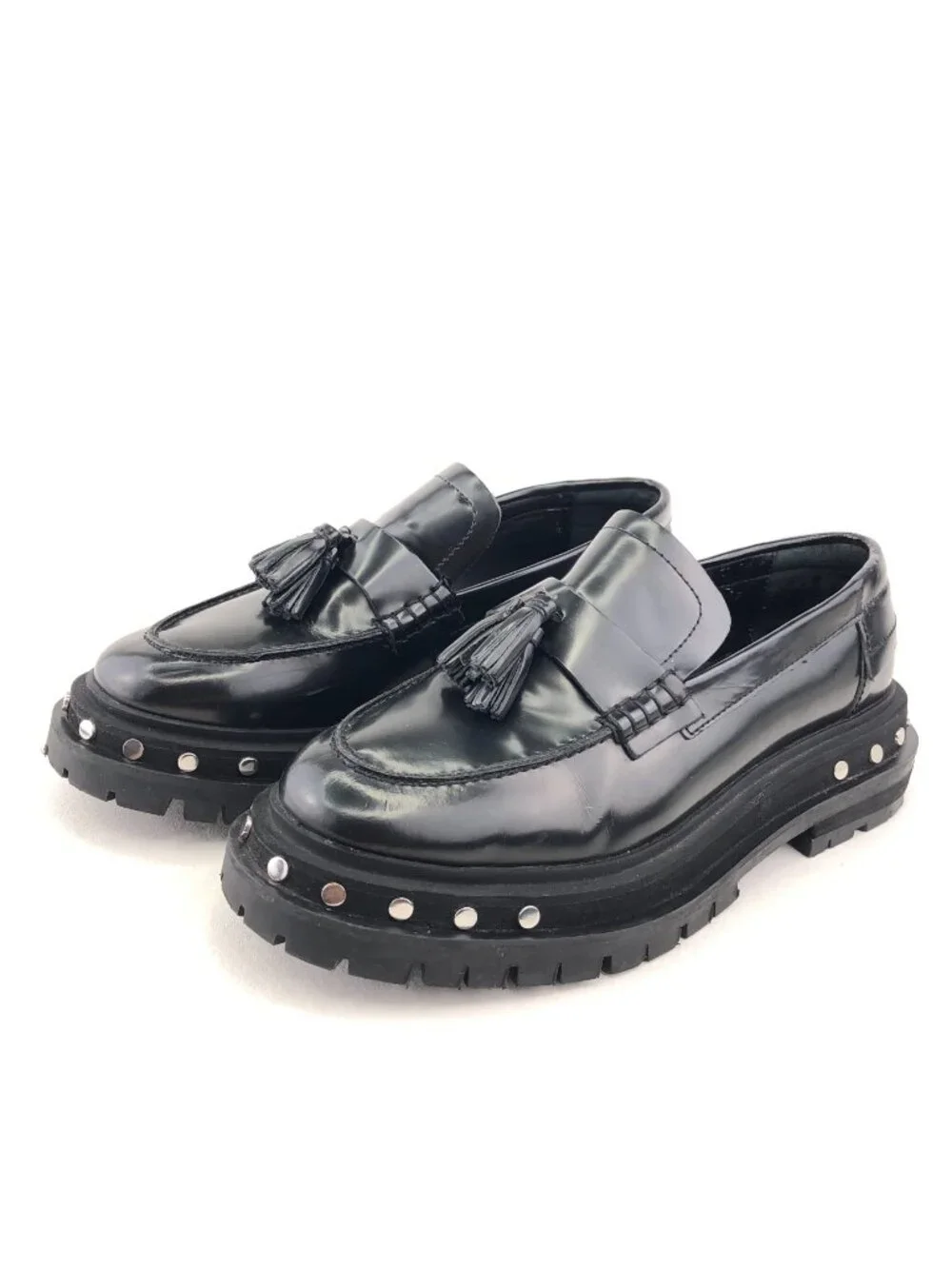 Free People Teagan Tassel Black Leather Loafers 7.5